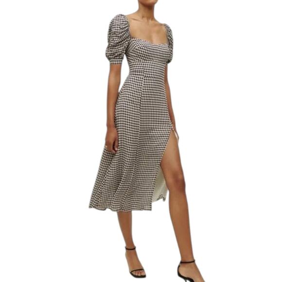 Reformation Bandit Midi Dress Gingham Check Puff Sleeve Cottagecore - Picture 1 of 14